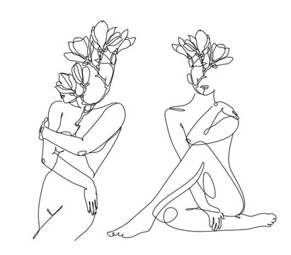 Woman hugging herself in continuous line drawing, Love your body concept, Isolated on the white background, vector illustration monochrome, Drawing by lines, Minimalist Style.