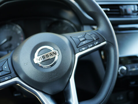 Nissan Logo On Car Steering Wheel