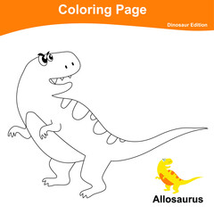 Coloring Page Dinosaurs Edition. Dinosaurs Color Book. Dinosaurs worksheet page. Educational printable colouring worksheet. Fun activity for kids. Vector illustration.
