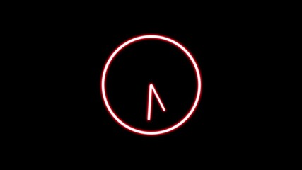 neon clock illustration. abstract red color neon light clock  on black background.
