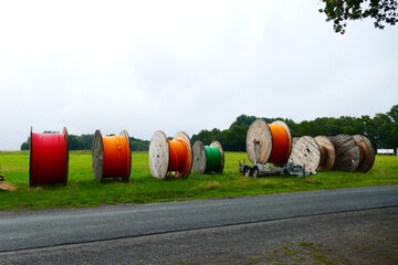 Fiber optic cable roll for digital broadband internet communication.