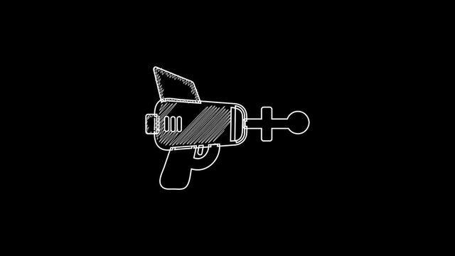 White line Ray gun icon isolated on black background. Laser weapon. Space blaster. 4K Video motion graphic animation