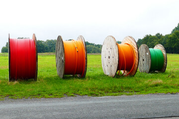 Fiber optic cable roll for digital broadband internet communication.