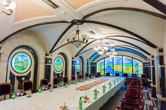 CRICOVA, MOLDOVA  - JANUARY 01, 2015: Underground wine sampling hall. The wine cellars of Cricova is second largest wine cellar in Moldova