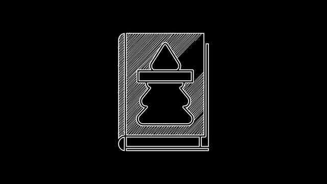 White line Christmas book cover or flyer template icon isolated on black background. Merry Christmas and Happy New Year. 4K Video motion graphic animation