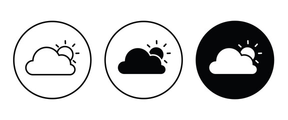 cloudy weather, cloud and sun icon button, vector, sign, symbol, logo, illustration, editable stroke, flat design style isolated on white