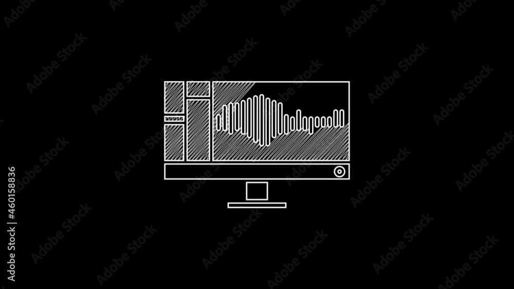 Poster white line sound or audio recorder or editor software on computer monitor icon isolated on black bac