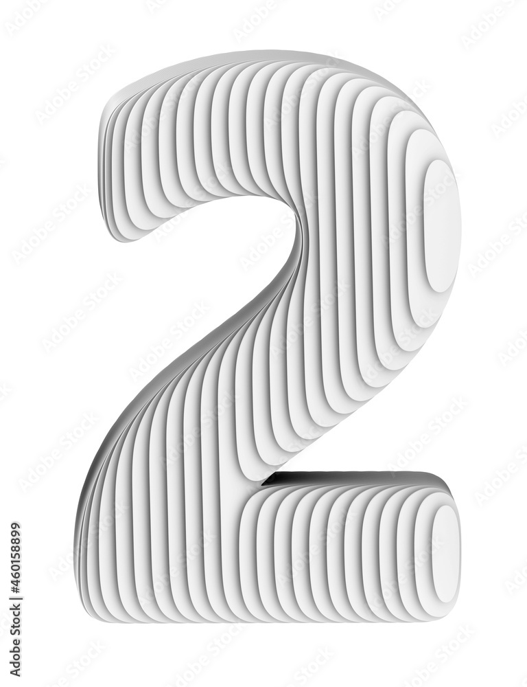 Fototapete 3d render of abstract art black and white monochrome surreal big number two 2 based on parallel slic