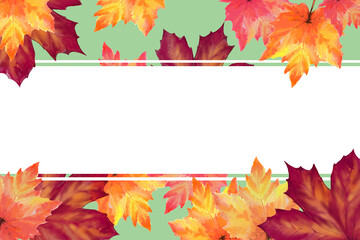 Naklejka na ściany i meble Autumn maple leaves. Rectangular frame with place for text