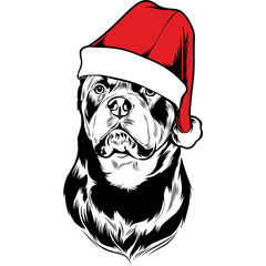 Rottweiler Dog in Santa Hat for Christmas