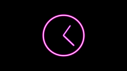 neon clock illustration. abstract pink color neon light clock  on black background.