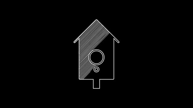 White line Retro wall watch icon isolated on black background. Cuckoo clock sign. Antique pendulum clock. 4K Video motion graphic animation