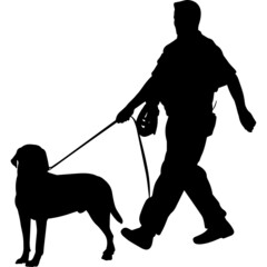 Police or Cop with Labrador Retriever Dog Silhouette Vector