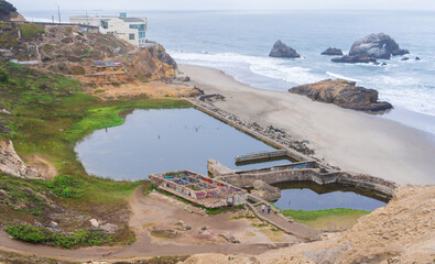 Lands End County Park in San Francisco California, west coast, foggy summer morning, beautiful...