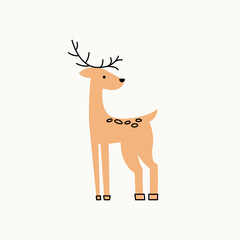Illustration of a deer on an isolated background. Dusty pastel colors. Modern flat style