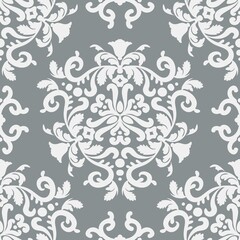 Fototapeta na wymiar Stylish Damask Seamless Vector Pattern. Silver, gray and white color. For fabric, wallpaper, venetian pattern,textile, packaging. 