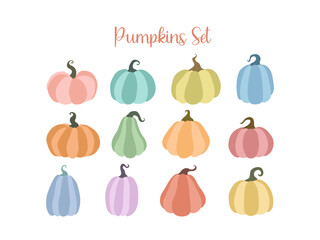 A set of colorful autumn pumpkins