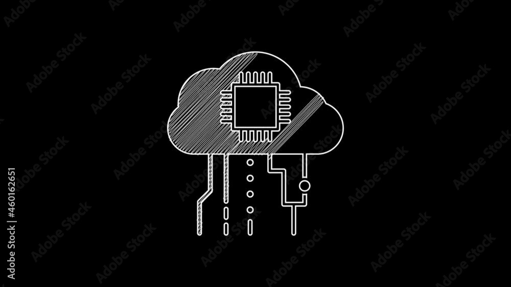 Poster white line internet of things icon isolated on black background. cloud computing design concept. dig