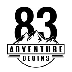 83 Adventure Begins, 83th Birthday eighty three Birthday, birthday party logo sign
