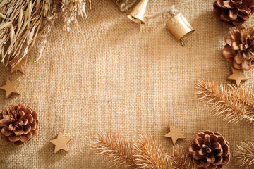 Christmas composition with natural colors and materials. Xmas background, mockup. Decoration...
