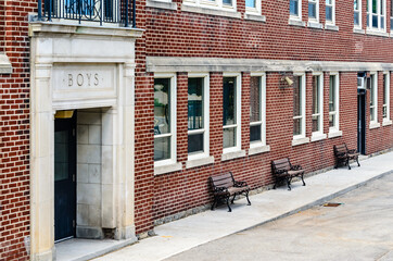 receding view of the Boys entrance to a hisorical school