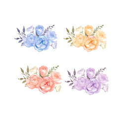 bouquet of roses and peonies watercolor : blue, peach, pink, purple .