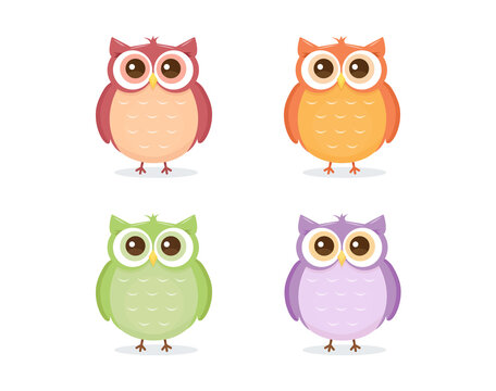 Cute cartoon owls collection. Set of cute color owls.