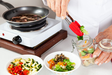 Close-up of the process of preparation of homemade pickles