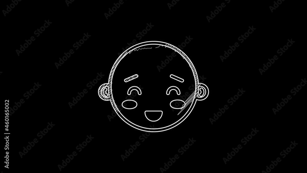 Wall mural White line Happy little boy head icon isolated on black background. Face of baby boy. 4K Video motion graphic animation