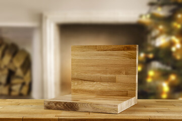 Desk of free space and chrsitmas background. 