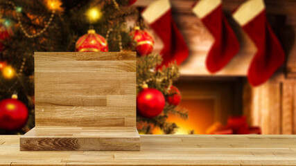 Desk of free space and chrsitmas background. 