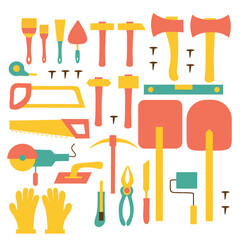 Set of construction tools on an isolated background. Construction or renovation. Building supplies for use as a design element or logo.
