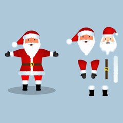 Christmas Santa vector design on a rusty aqua blue background. Santa Claus element design with the different parts of his body. A Santa Claus ​illustration for the Christmas event