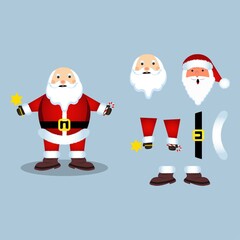 Christmas Santa vector design on a rusty aqua blue background. Santa Claus element design with a magic wand and a candy cane on both hands. A Santa Claus ​illustration for the Christmas event