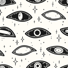 Creepy eyes on a white background. Vector seamless pattern