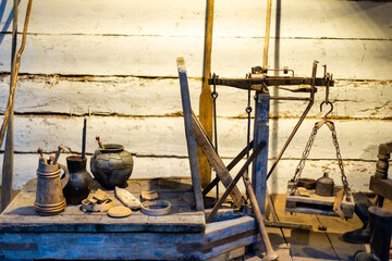 Some old utensils in an old and rural kitchen