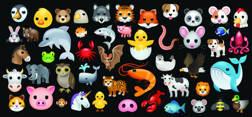 Animals vector emoji illustration set isolated on background. 3d illustration. © Turkan Jabbarli