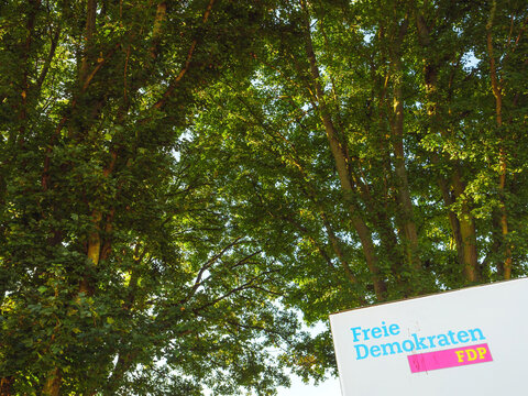 Kehl, Germany - Sep 24, 2021: large election posters with the chancellor candidates of FDP Frei Demokraten. On 26.09.2021 the German citizens are called to elect a new Bundestag.