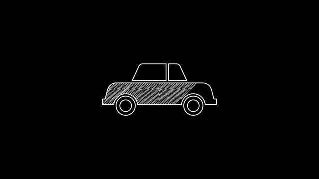 White line Car icon isolated on black background. 4K Video motion graphic animation