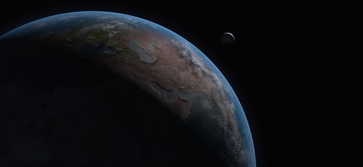 Earth Planet and Moon, Picture of Blue planet and Sun