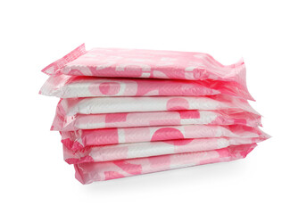 Stack of menstrual pads on white background. Gynecological care © New Africa