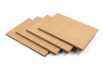 Wooden boards, brown-yellow in color, known as MDF.