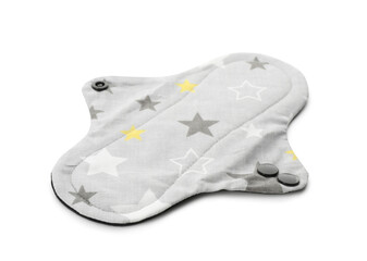 Cloth menstrual pad isolated on white. Reusable female hygiene product