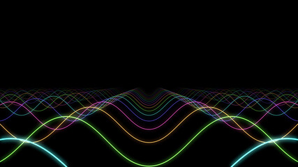 Wave Neon lines rainbow colored 3D illustration background