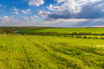 Fototapeta premium Farmlands and meadows in the Moldavian, Republic of Moldova.