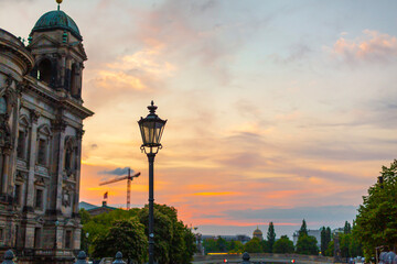 Fototapeta premium Sunset on the waterfront in Berlin. Evening walk around the city