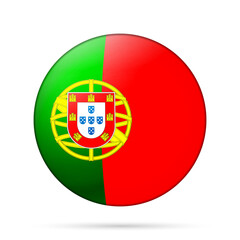 Obraz premium Glass light ball with flag of Portugal. Round sphere, template icon. Portuguese national symbol. Glossy realistic ball, 3D abstract vector illustration highlighted on a white background. Big bubble