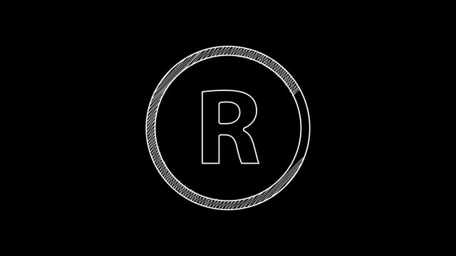 White line Registered Trademark icon isolated on black background. 4K Video motion graphic animation