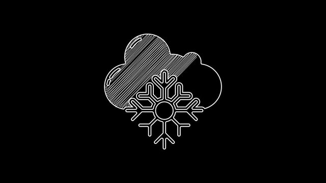 White line Cloud with snow icon isolated on black background. Cloud with snowflakes. Single weather icon. Snowing sign. 4K Video motion graphic animation
