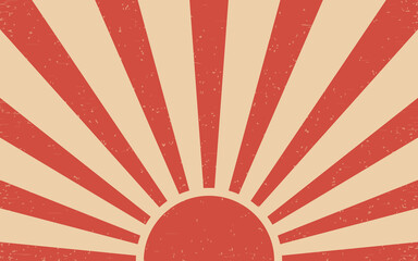 Vintage grunge red Japanese rising sun retro burst vector background - obrazy, fototapety, plakaty